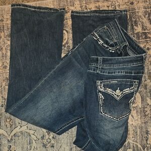 Grace in LA Dark Indigo Flare Jeans Sz 34